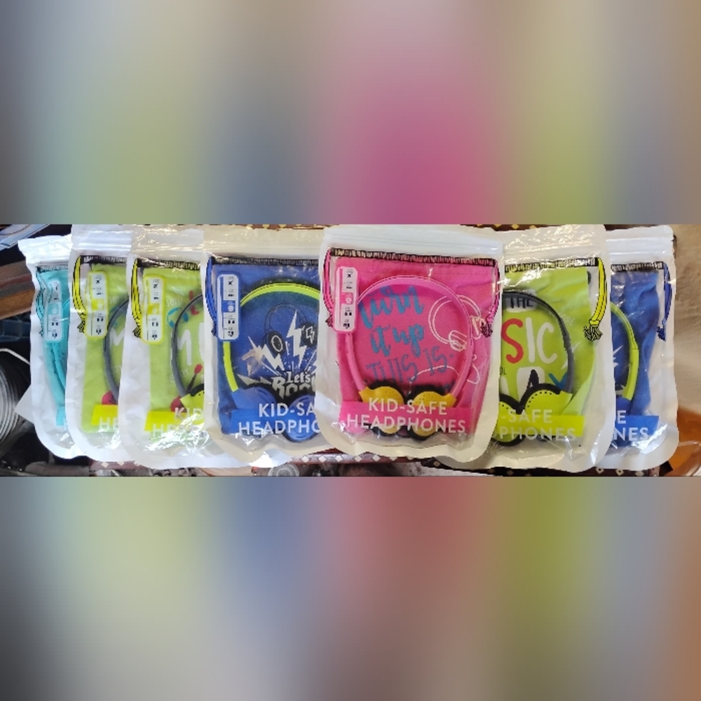 Qty- 8 - Kid-Safe Headphones - Assorted Bright Colors. Great Party Favors! - Picture 3 of 4